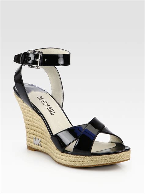 michael kors black patent leather wedges|Michael Kors black wedges women.